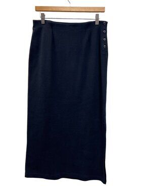 Jones New York Sport Petite Navy Blue Midi Skirt With Side Button Accents Women’